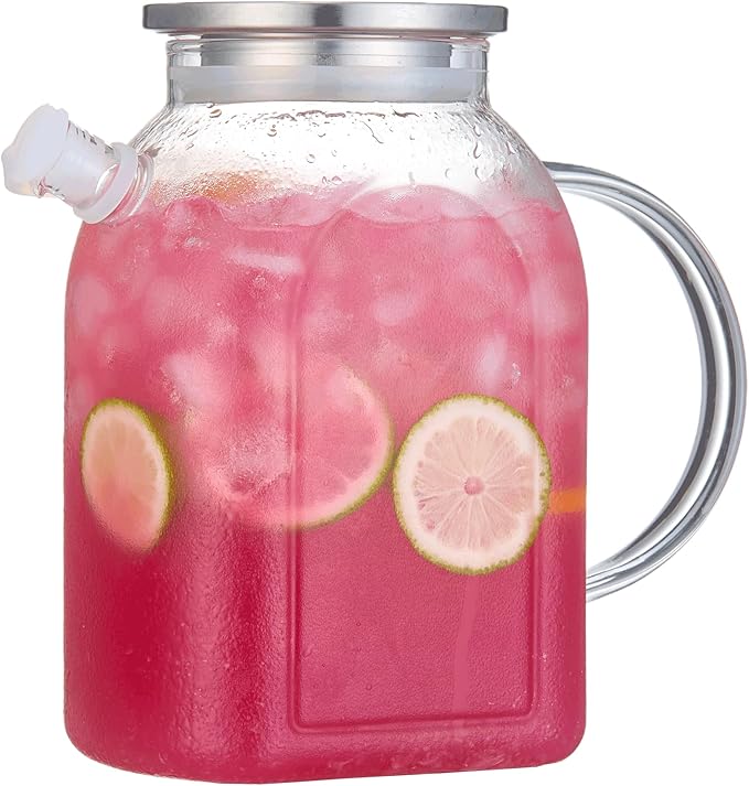 Purefold 1.5 Liter/50 oz Water Pitcher with Full Seal Lid and Spout, High Borosilicate Glass Jug, Leakproof Fridge Door Carafe for Iced Tea, Coffee, Juice, Milk Beverage