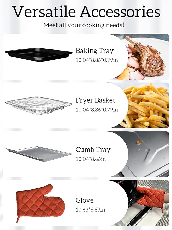 Kitchen Elite Air Fryer Toaster Oven Combo,10-in-1 12.6QT Compact Countertop Oven,9 Touch Screen Presets & 1 DIY Function,Easy Digital Controls,4 Accessories Included