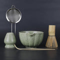 Matcha Whisk Set, 5 Pcs Matcha Set includes Matcha Whisk and Bowl with Spout, Stainless Sifter, Bamboo spoon, Ceramic Holder, 17 oz Mottled Green Glaze Ceramic Matcha Kit for Tea Lovers