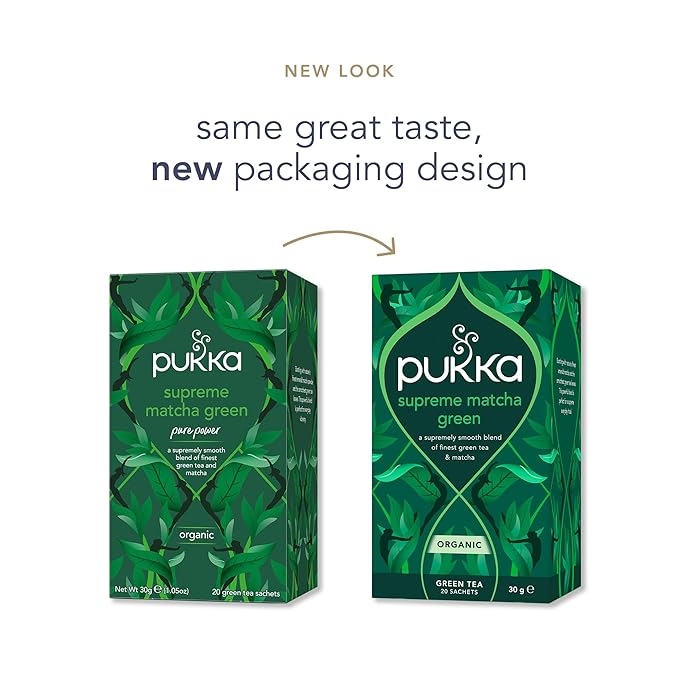 Pukka Supreme Matcha Green Organic Herbal Tea, Energizing Infusion Organic Tea Selection, with Matcha Powder, Ideal for Daily Vitality, Caffeine Free, 20 Total Bags (Pack of 2)
