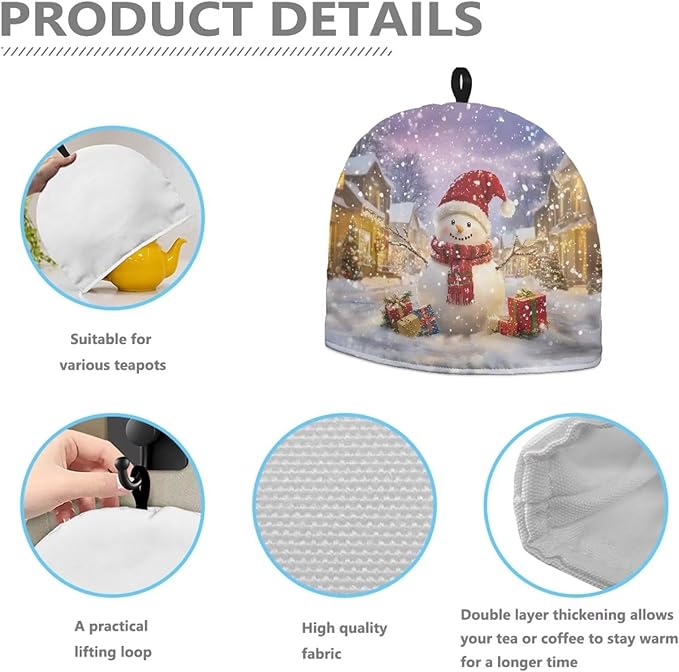 Snowflake and Snowman Tea Cozy for Teapot Tea Insulated for Women Thick Tea Cozies Keep Warming Teapot Dust Protector Fashion Kitchen Accessories for Housewife Teapot Cover