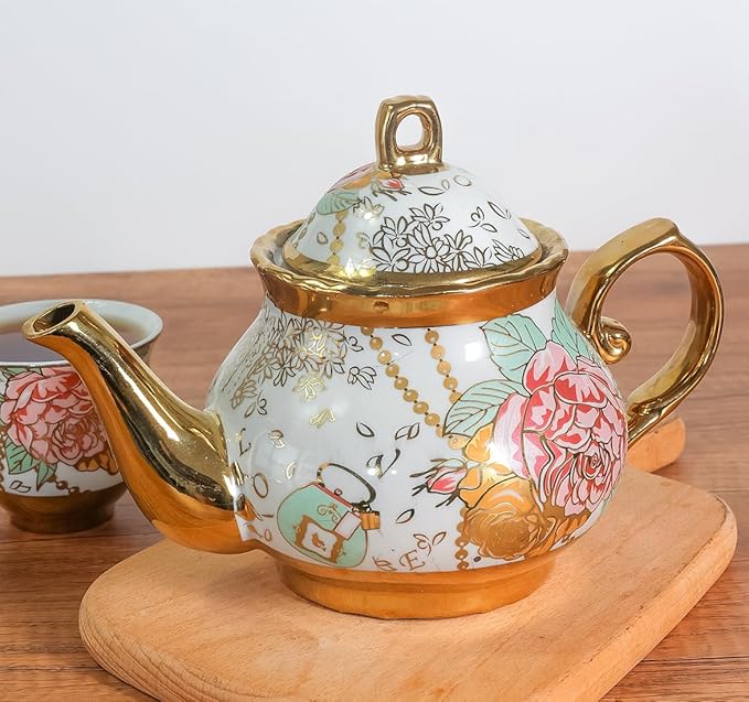 Classic Vintage British Royal Style Ceramic Teapot, 30OZ Large Teapot Perfect for Everyday Gatherings (blue, Large)