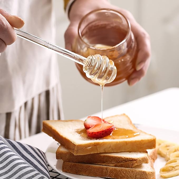 WAFJAMF 2 Pcs 6'' Glass Honey Dipper Stick, Honey Jam Syrup Mixing Stirrer Spoon for Honey Pot Jar