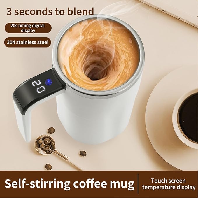 2026 New 13 oz Electric Coffee Mug with a Built-in LCD Thermometer, Electric Coffee Mug with Thermometer,Rechargeable Self Stirring Mug, Innovative Coffee Accessory for Coffees, Milk, Cocoa (Black)