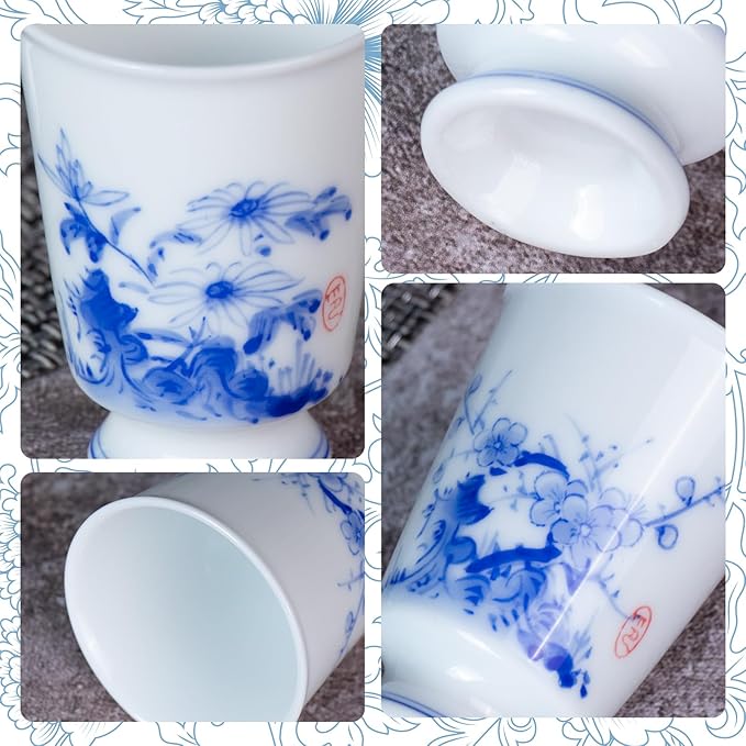 KAMMAK Ceramic Tea Cups Small, Cute Vintage Coffee Cup Set of 2, Porcelain Teacups Espresso Mug, 1.5oz Hand Painted Chinese Afternoon Tea Party Mugs, Birthday Gift for Women Men, High Stone