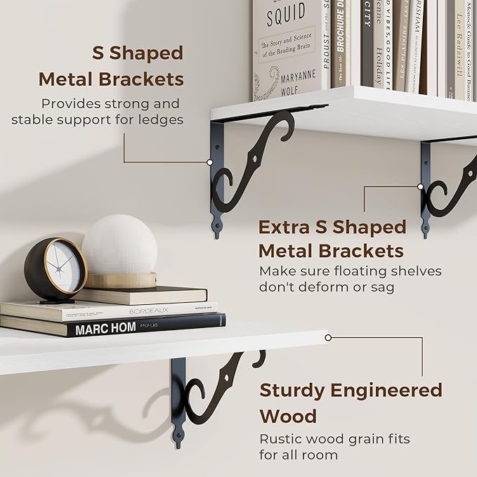 RICHFOCUS 12 Inch Deep Floating Shelves for Wall, 55" W x 12" D Wood Wall Shelves Set of 2, Wide Floating Shelves for Living Room, Bedroom, Kitchen, Bathroom and Decor Storage, White