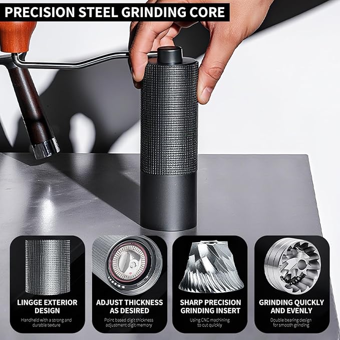 Manual Coffee Grinder, Adjustable Grinding Settings, Stainless Steel Burrs, Portable Hand-Cranked Coffee Grinder, For Espresso, Drip Filter, French Press Filter, Compact And Durable (white)