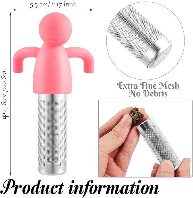 Hicarer 2 Pieces Tea Infuser for Loose Tea Cute Fine Mesh Tea Strainer Stainless Steel Tea Filter Ball Tea Diffuser Steeper for Teacups Teapots, 2 Colors (Pink, Gray)