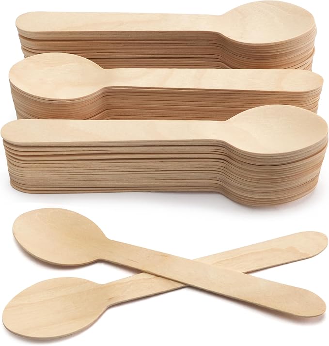 LotFancy Disposable Wooden Spoons, 250Pcs 6.25 inch Wood Cutlery Spoons, Biodegradable Compostable Eco-friendly Birchwood Sampling Tasting Spoons