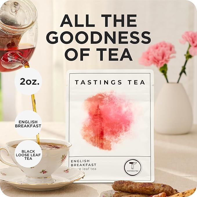 Tastings Tea English Breakfast Tea, 3.5 oz. | Natural Loose-Leaf Black Tea Blend with Assam & Nilgiri Flavor | Caffeinated