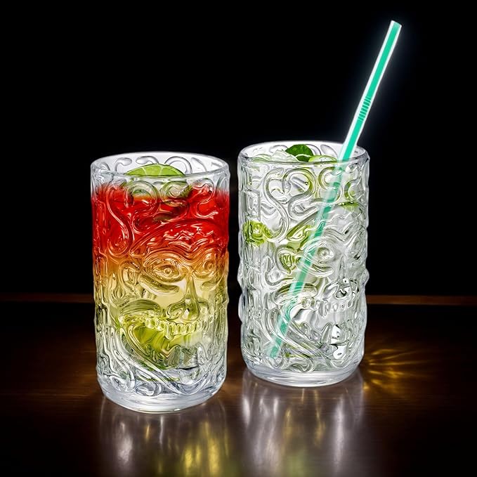 2-Pack 14.5oz Clear Tiki Glasses Cups for Cocktails Glass Drinking Set Crystal Glass Tumbler - for Water, Juice, Beer, Cocktails, Mojito, Wine and Whiskey, Bar Glassware