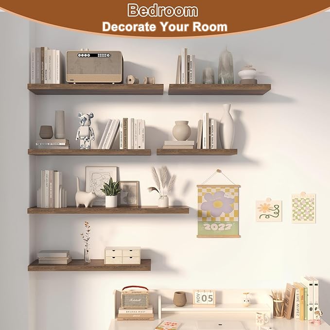 12 Inch Deep Floating Shelves for Wall 2 Pack Floating Shelfs Large Storage Space Wall Decor Display Shelf for Bathroom Living Room Bedroom Kitchen 36" W x 12" D x 1.2" H Rustic Brown