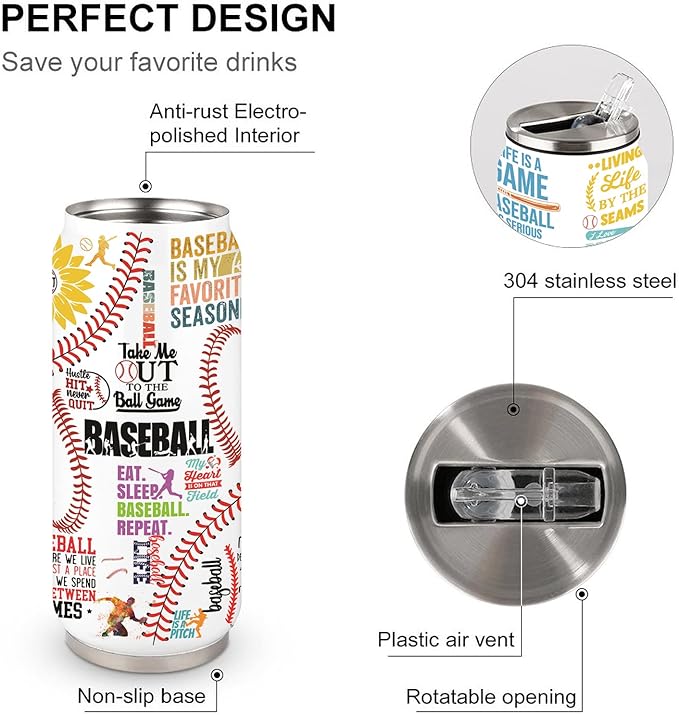 Baseball Tumbler Cup 17oz Stainless Steel Insulated Travel Mug Tumblers Cup Baseball Gift for Women Men Mom Gifts for Birthday Christmas