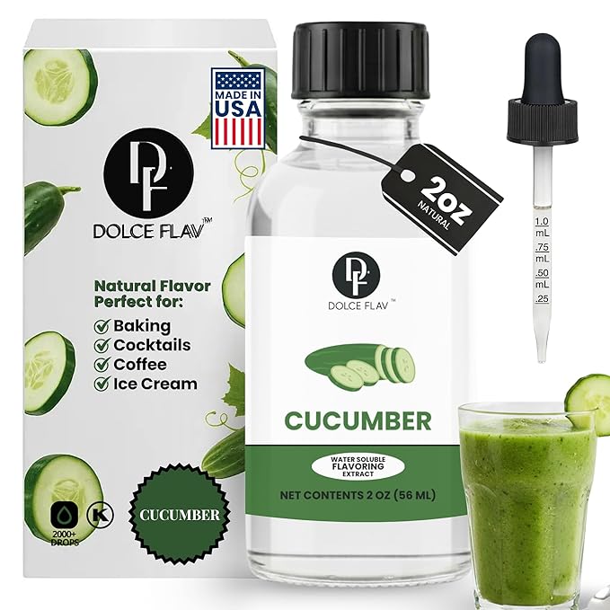 Dolce Flav Natural Cucumber Extract – 2 Ounce Water-Soluble Kosher, Sugar-Free, Concentrated Birthday Cake Flavor for Frosting, Cupcakes & Ice Cream, Includes Measured Dropper