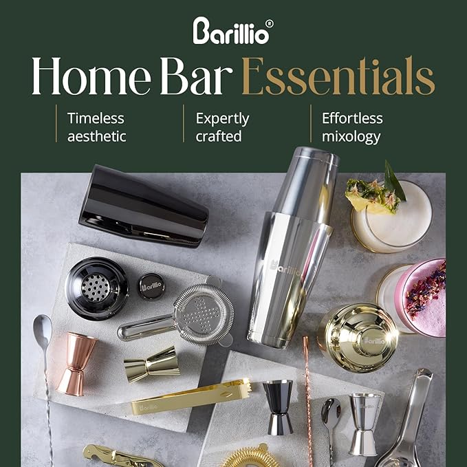 Barillio Rose Gold Mixology Bartender Kit - 8 pcs Stainless Steel Travel Cocktail Shaker Set with Bag - Copper Bar Tools Set | Martini Shaker, Drink Mixer Spoon & Mojito Muddler, Pourers & Jigger
