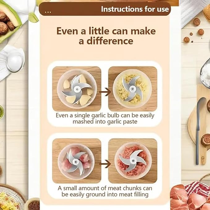 2026 New Electric Garlic Chopper, Mini Portable Veggie Chopper with 304 Stainless Steel Blades, 300ML Rechargeable Food Processor Cordless, for Mashing Onion Garlic Chili Ginger Fruits (2*Mixed)