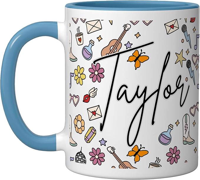 Girl Retro Taylor First Name Coffee Mug for Men Women Ceramic Mug, Blue/White