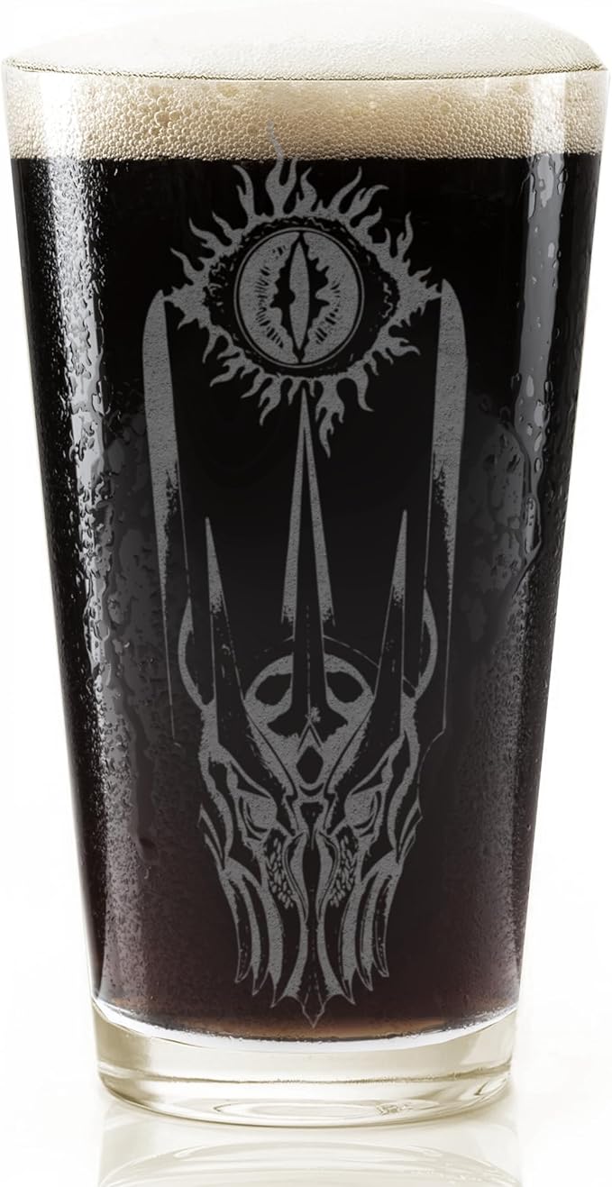EYE OF SAURON Engraved 16oz Pint Glass | Inspired by Tolkien Power Ring and Middle Earth | Great Christmas Gift Idea | Unique Elvish Fantasy Wizard Fantasy Decor!