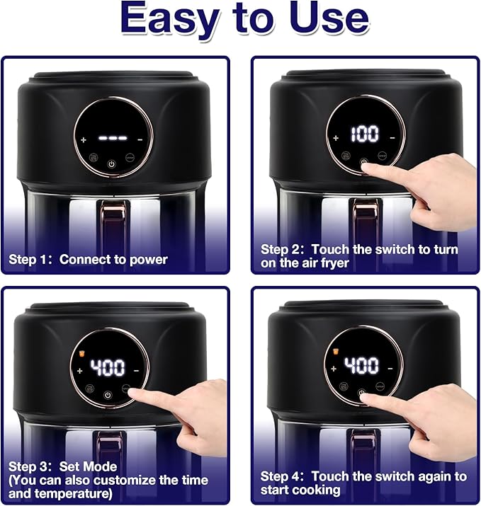 4.7QT Glass Air Fryer, 360° Viewable Glass Air Fryer Non Toxic, 6-IN-1 Preset Cook Modes, Digital Display, Adjustable Temp 100F - 400F, Nonstick, Dishwasher Safe, Black