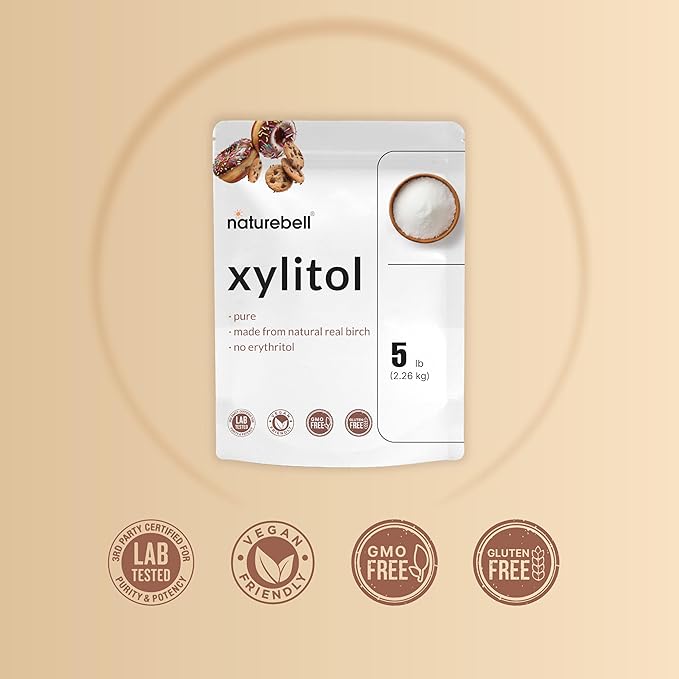 NatureBell Xylitol Sweetener, 5lbs | Natural Birch Crystal Source – 1:1 Sugar Substitute – Sweet Flavor with No Erythritol – Low Calorie & Glycemic Impact – Sugar Free, No Aftertaste, Non-GMO