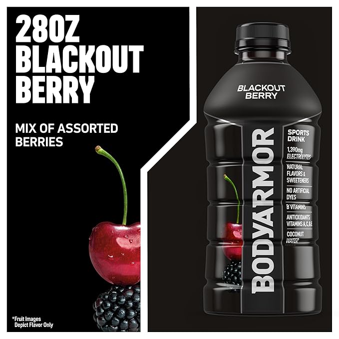 BODYARMOR Sports Drink, Blackout Berry, Electrolyte Drink Hydration, 28 Fl Oz Bottles (15 Pack), Flavored Coconut Water with B Vitamins & Antioxidants