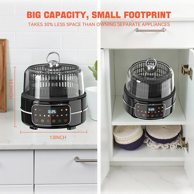 5QT Air Fryer & Multi-Cooker Combo - 12-in-1 Electric Hot Pot, Rice Cooker, Steamer with Removable Air Fry Basket & Soup Pot, 1800W, Dishwasher Safe