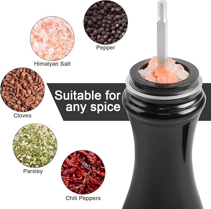 LHS Pepper Mill Grinder Salt Grinder, Arcylic Peppercorn Grinders with Adjustable Ceramic Grinding Core (8 Inch,Black)