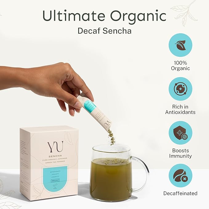 Yu Tea Decaf Organic Sencha Green Tea Powder, 100 Servings | Rich in Antioxidants, EGCG, & L-Theanine | Pure Japanese First Harvest Leaf | Caffeine-Free & Unsweetened | Resealable Pouch, 2.65 oz