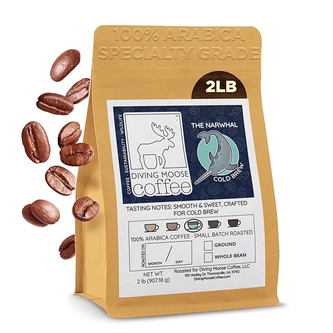 Diving Moose Coffee - The Narwhal Cold Brew Blend Medium Roast (32oz / 2 LB) - Lightly Sweet Specialty Grade Small-Batch Roasted to Order Smooth Not Bitter
