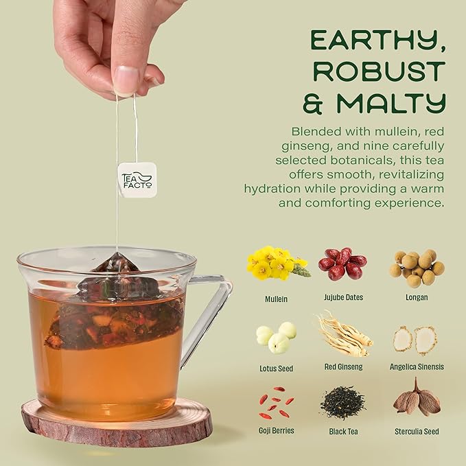 Tea Facto Lung Shield Mullein Lung Tea Bags – Whole Leaves Mullein Leaf Tea with 8 Herbs – 10 Packs