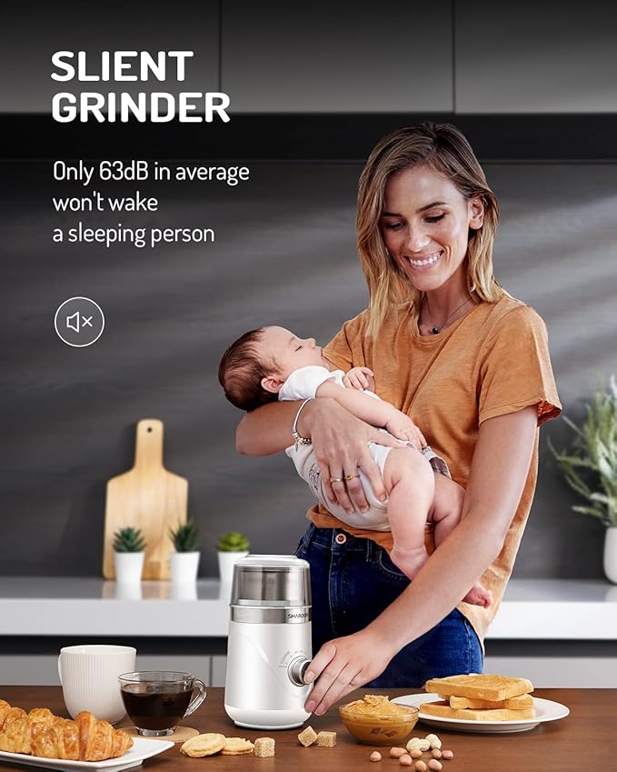 SHARDOR Electric Super Silent Blade Coffee Grinder, Timed Grind Control Rotary Knob, Adjustable Coarse to Fine for Coffee Beans, Spices & Herbs, with 2 Removable Stainless Steel Bowl, White