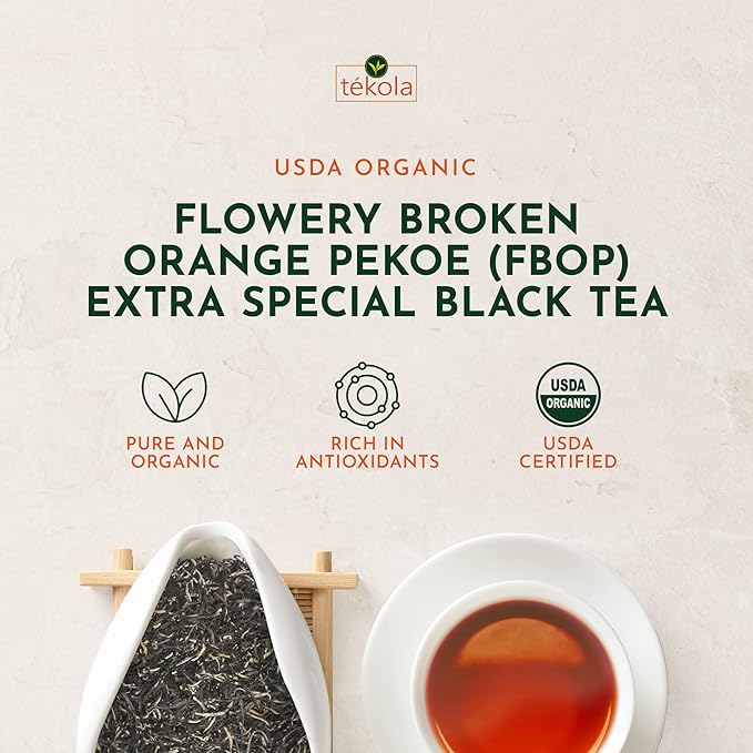 tekola Tea Co. - Flowery Broken Orange Pekoe Extra Special, Premium Blend, Processed and Packed in Ceylon, Black Tea Loose Leaf, 3 Ounces Pouch
