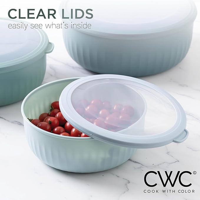 COOK WITH COLOR Prep Bowls with Lids- Wide and Deep Nesting Plastic Small Mixing Bowl Set with Lids, 12 Piece Set - Wide Bowls, Teal