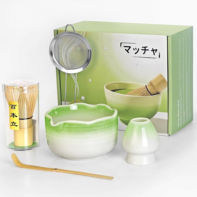 Matcha Whisk Set, 5 Pcs Matcha Set with Matcha Bowl, Whisk Holder, Sifter, Bamboo Whisk and Scoop, Gift for Friend Family Matcha Tea Lovers, Matcha Kit