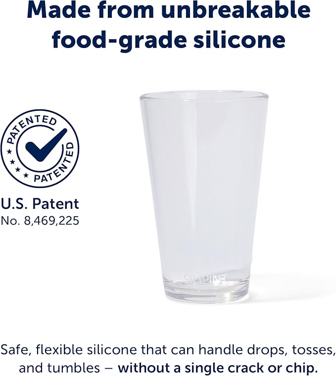 Silipint 2-Pack 16oz Silicone Pint Glass – Unbreakable, BPA-Free, Reusable Silicone Drinking Cup – Microwave & Freezer Safe – Stemless Glass for Coffee, Smoothies (Crystal Clear)