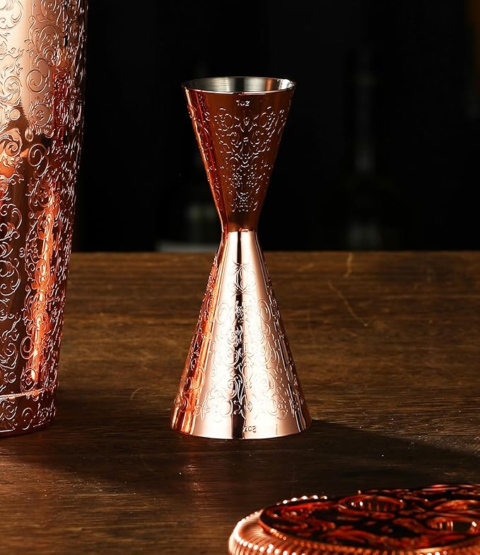 Double Cocktail Jigger Slim Style Measuring Jigger with Etched Pattern (Copper Plated Spirit)