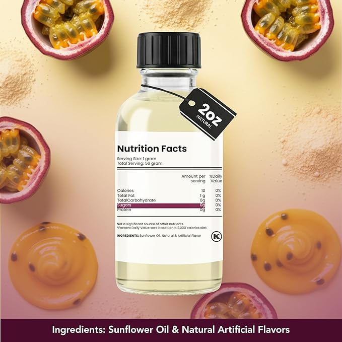 Dolce Foglia Passion Fruit Extract - 2 Ounce Oil-Soluble Multipurpose Flavoring Ideal for Candy Making, Baking, Lip Balm, and Ice Cream - Passion Fruit Concentrate Perfect for Weight Management