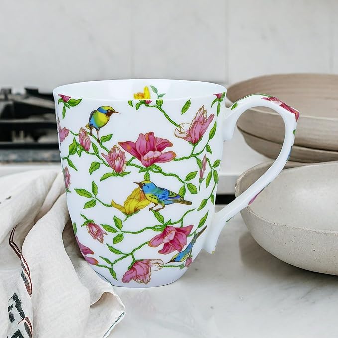 13oz Bone China Floral Mug Bone China Coffee Mugs Bone Teacup Christmas Mugs Birthday Gifts for Women Mom Friends Coworker