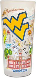 Catstudio Drinking Glass, West Virginia University Glass Cup for Kitchen, 15oz Dishwasher Safe Tumbler for WVU Alumni