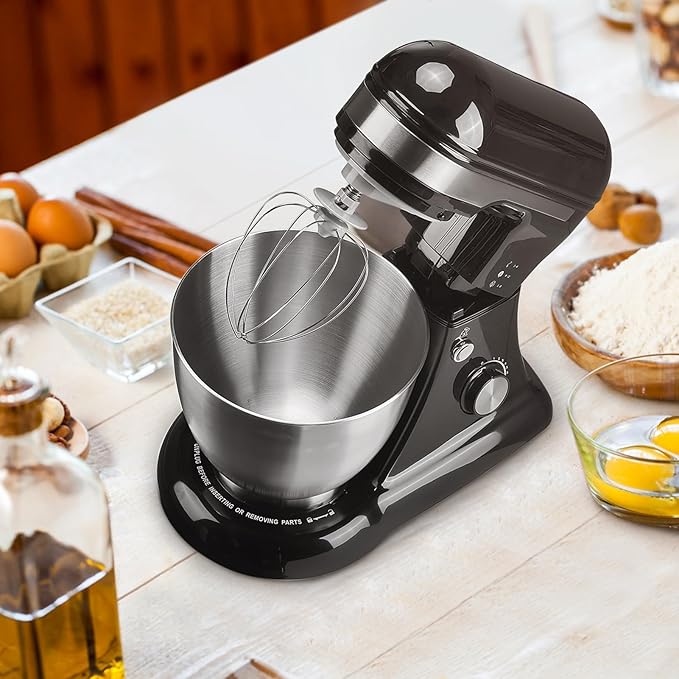 4.8QT Stand Mixer, 12-Speed Electric Kitchen Mixer with Tilt-Head, Stainless Steel Bowl, Egg Whisk, Dough Hook & Beater – Lightweight, Compact for Small Kitchens (Black)
