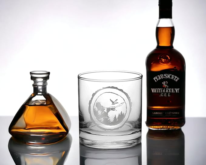 Duck Hunting Gifts for Hunters and Outdoorsman Mallard Whiskey Glass with Coaster Rustic Décor for Mountain Cabin Lake House Beer Pint Glass Fishing Fisherman Dad (Mallard, Single Whiskey Glass)