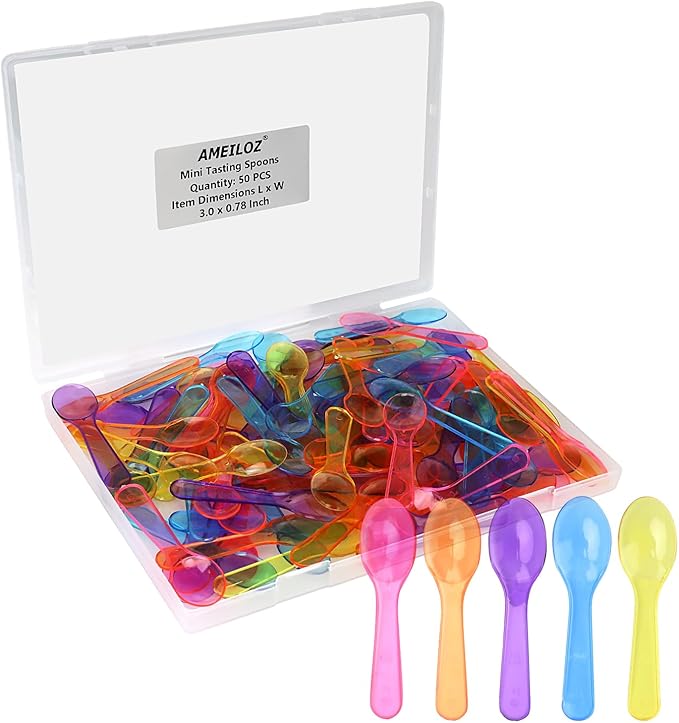 3" Mini Tasting Spoons Colored Disposables Small Taster Spoon, Tiny Dessert Spoon Assorted Ice Cream Spoons Multi-Color (1 Pack of 50 PCS)