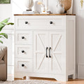 Vabches Farmhouse Storage Cabinet with 2 Doors and 4 Drawers, Freestanding Bathroom Storage Cabinet Kitchen Pantry, Floor Hutch Cupboard for Living Room/Bathroom/Kitchen,(Antique White)
