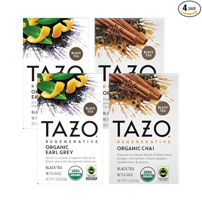 TAZO Tea Bags, Regenerative: Chai Organic Black Tea, & Organic Earl Grey 16CT (2ea) (Variety Pack)