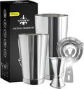 Boston Cocktail Shaker Bar Set, Weighted Boston Shaker Tins, Bartender Kit with 18oz & 28oz Mixed Drink Shaker, Hawthorne Strainer, Double Measuring Jigger - Silver