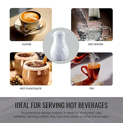 OCS Parts Set of 3 Easy Pour Thermal Coffee Carafes | 11-Inch Insulated Hot and Cold Beverage Pitcher Server for Coffee, Tea, Hot Chocolate and Water | 64-Ounce | White