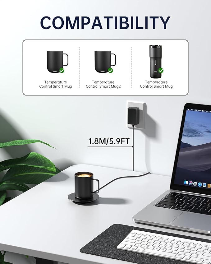 WUKUR Charging Coaster 2 Compatible with Temperature Control Mug 2 and 1, Charger Dock Base for Smart Travel Temperature Cup Accessories
