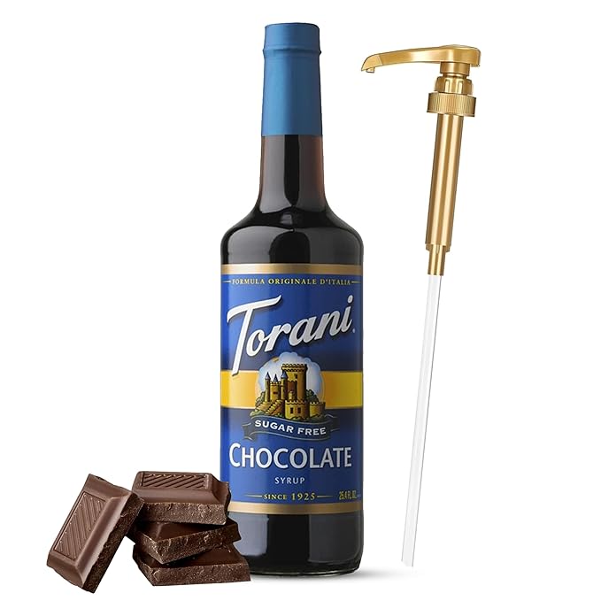 Sugar Free Coffee Syrup 25.4 Ounces Coffee Flavoring Syrup - Caramel, Vanilla, Chocolate, Hazelnut, Peppermint Syrups with Jimoco Syrup Dispenser (SF Chocolate)