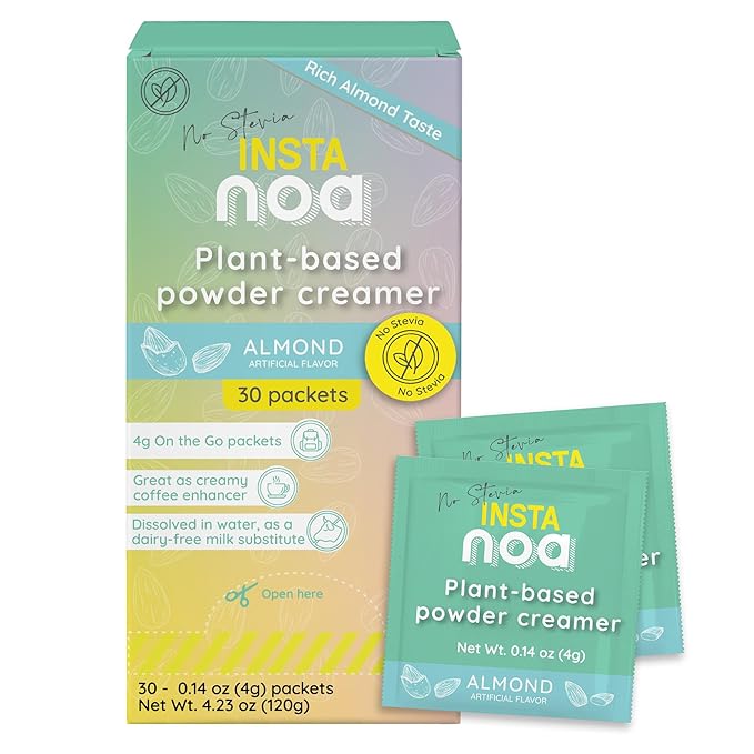 NOA Plant-Based Powder Creamer - Dairy-Free Coconut & Almond Flavor, No Stevia, Vegan, Keto-Friendly, Instant Non-Dairy Coffee Enhancer, 30 On-The-Go Sachets