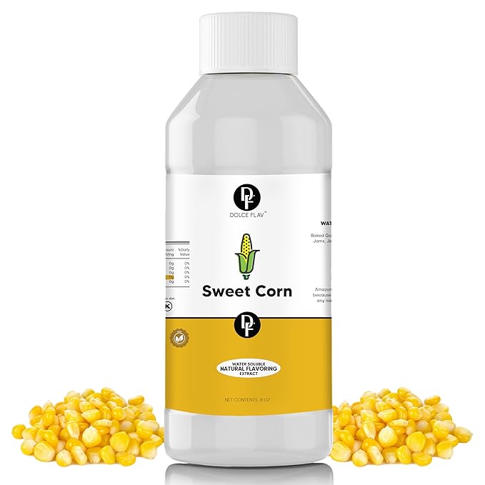 Dolce Flav Natural Sweet Corn Extract – 8 Ounce Water-Soluble Kosher, Sugar-Free, Concentrated Savory-Sweet Flavor for Baking, Cornbread & Ice Cream, Includes Measured Dropper